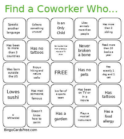 Find A Coworker Who... Bingo Card