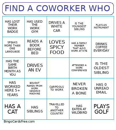 FIND A COWORKER WHO Bingo Card