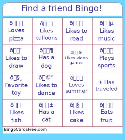 Find A Friend ! Bingo Card