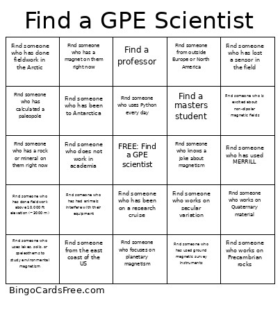 Find A GPE Scientist Bingo Card