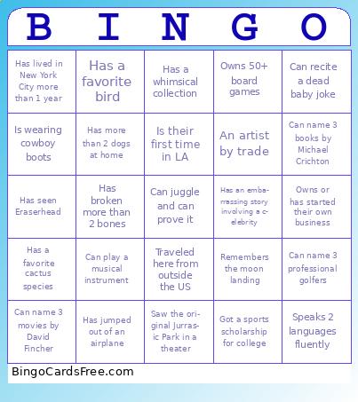 Find A Guest Who... Bingo