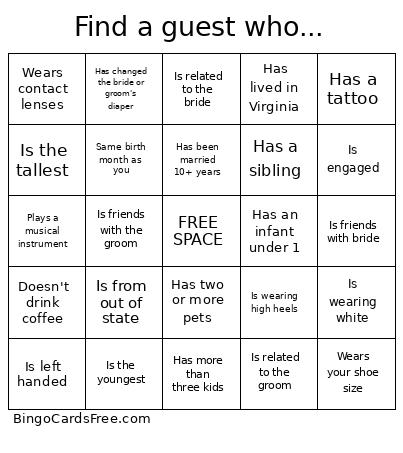 Find a guest who... Bingo