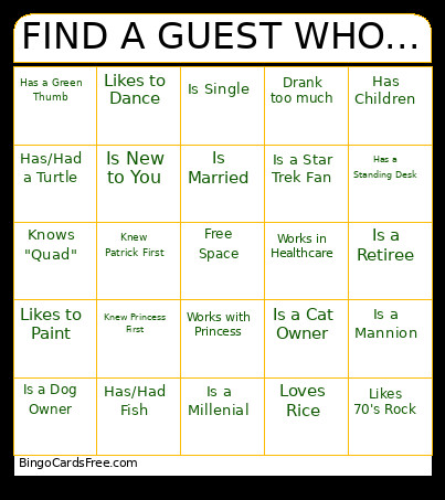 FIND A GUEST WHO... Bingo Card 2