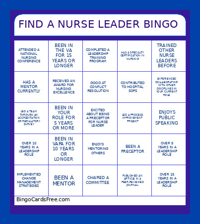 FIND A NURSE LEADER Bingo Card