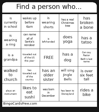 Find A Person Who... Bingo Card