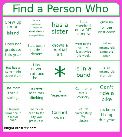 Find A Person Who Bingo Card
