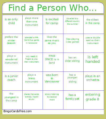 Find A Person Who... Bingo Card