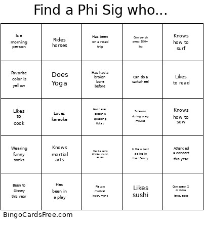 Find A Phi Sig Who... Bingo Card