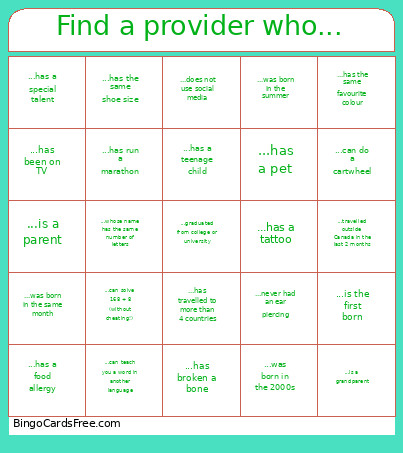 Find A Provider Who... Bingo Card