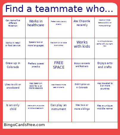 Find A Teammate Who... Bingo Card