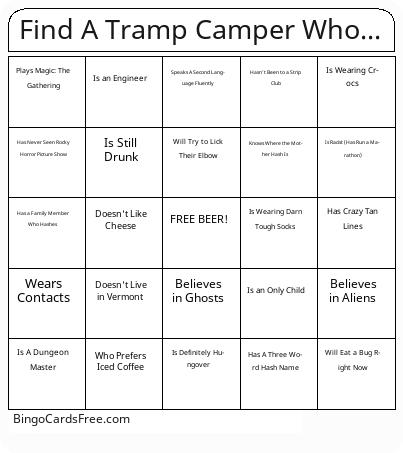 Find A Tramp Camper Who... Bingo