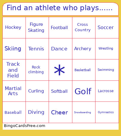 Find An Athlete Who Plays...... Bingo Card