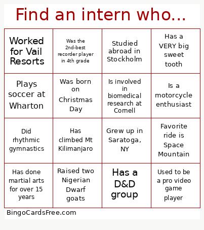 Find an intern who... Bingo