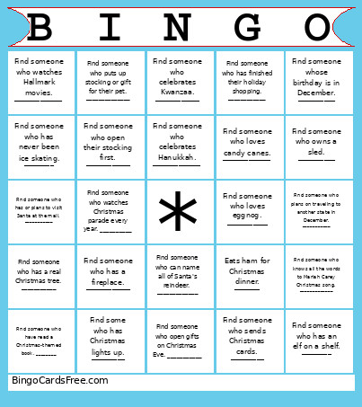 Find Someone: Holiday Edition Bingo Card 2
