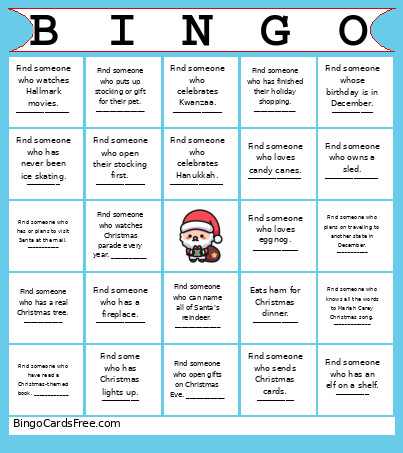Find Someone: Holiday Edition Bingo Card