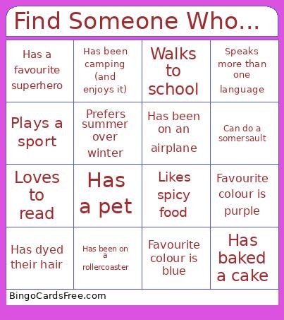 Find Someone Who... Bingo Card 2