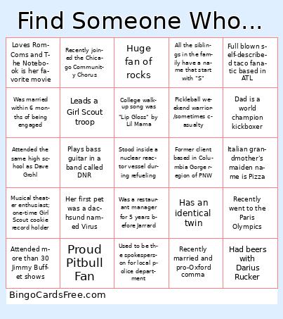 Find Someone Who... Bingo Cards Free Pdf Printable Game, Title: Find Someone Who...