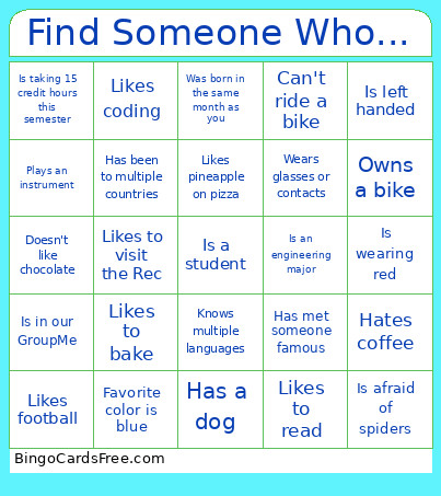 Find Someone Who... Bingo Card