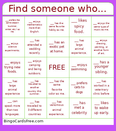 Find Someone Who... Bingo Card