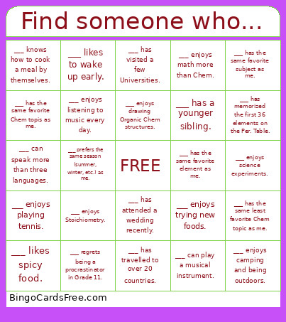 Find Someone Who... Bingo Card