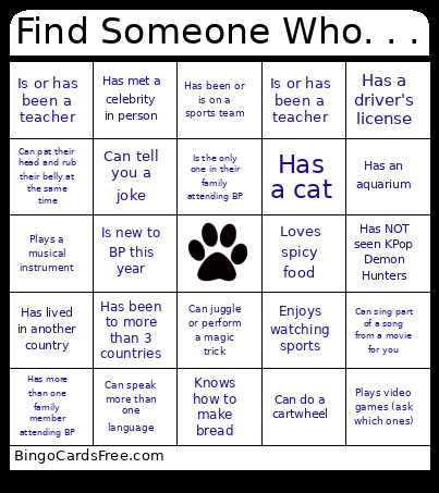 Find Someone Who. . . Bingo Card