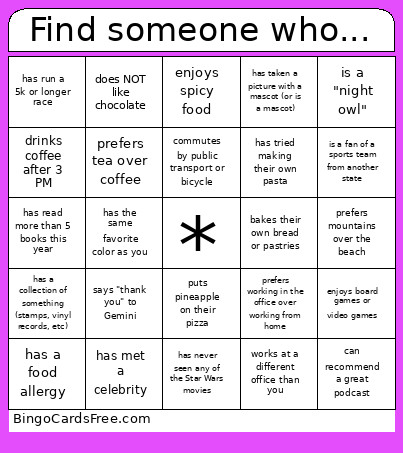 Find Someone Who... Bingo Card