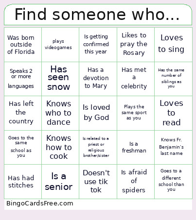 Find Someone Who... Bingo Card