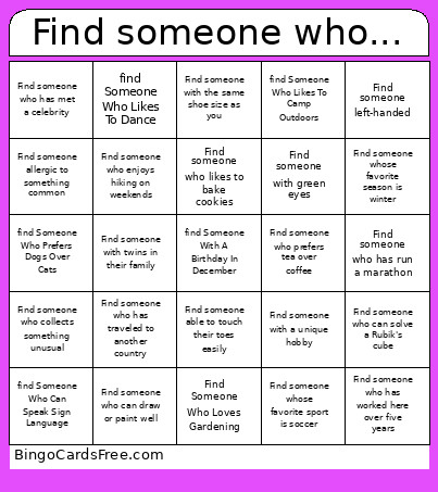Find Someone Who... Bingo Card