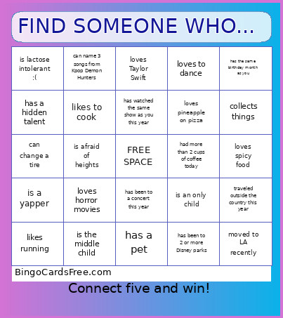 FIND SOMEONE WHO... Bingo Card 2