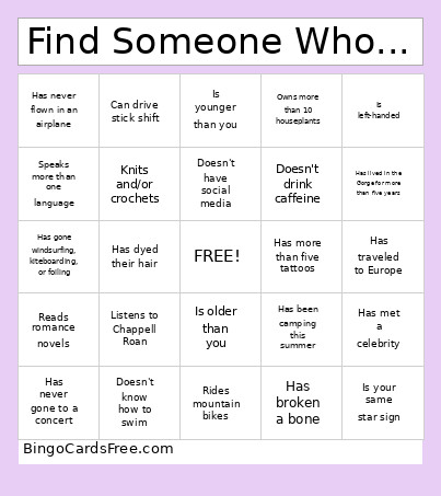 Find Someone Who... Bingo Card