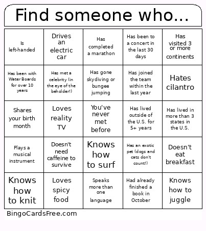 Find Someone Who... Bingo Card