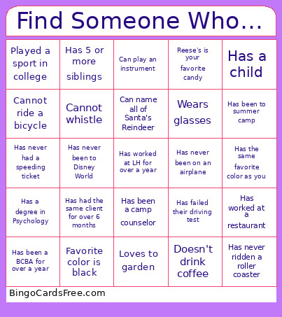 Find Someone Who… Bingo Card