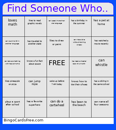 Find Someone Who.. Bingo Card 3