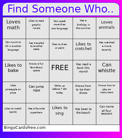 Find Someone Who.. Bingo Card