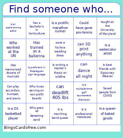 Find Someone Who... Bingo Card