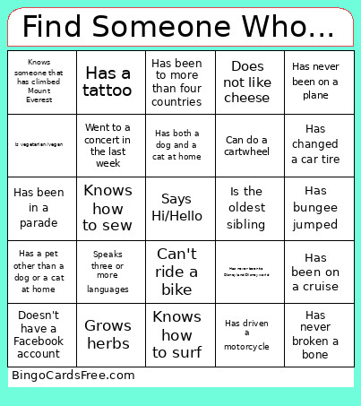 Find Someone Who... Bingo Card