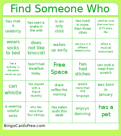 Find Someone Who Bingo Card