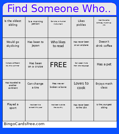 Find Someone Who... Bingo Card