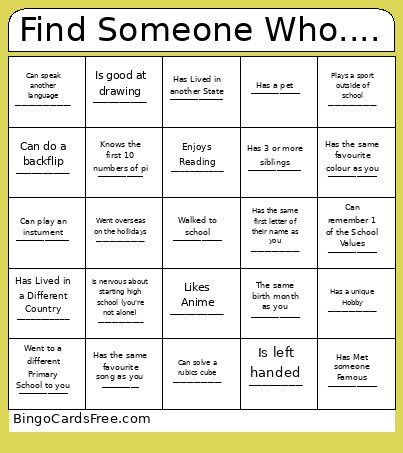 Find Someone Who.... Bingo Card