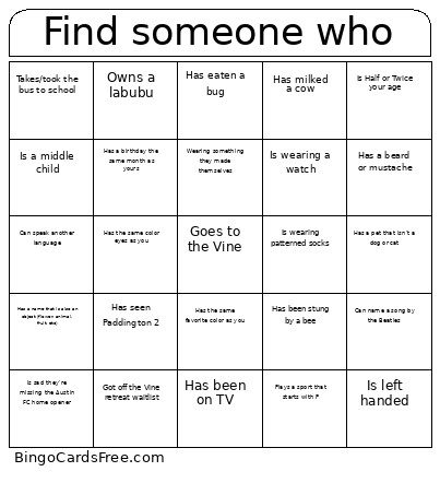 Find Someone Who Bingo Card