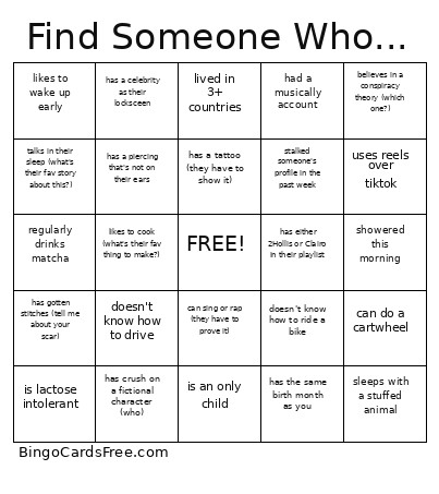Find Someone Who... Bingo Card