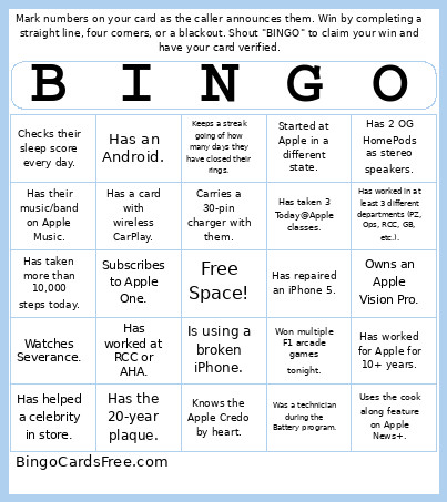 Find Someone Who Bingo Card