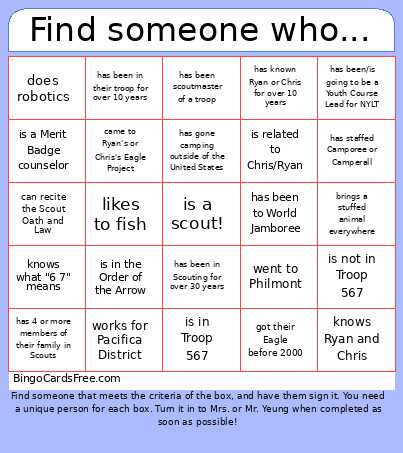 Find Someone Who... Bingo Card
