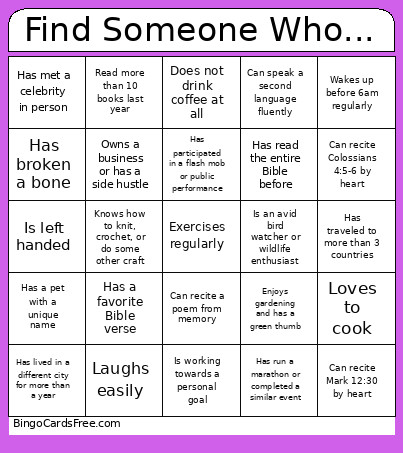 Find Someone Who... Bingo Card