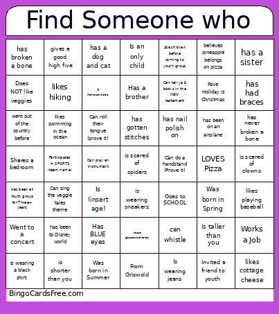 Find Someone Who Bingo Card