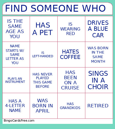 FIND SOMEONE WHO Bingo Card