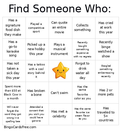 Find Someone Who: Bingo Card