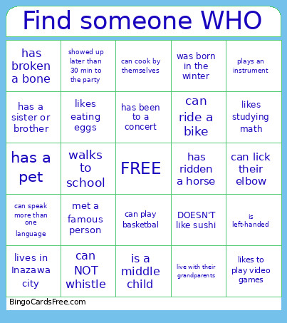 Find Someone WHO Bingo Card