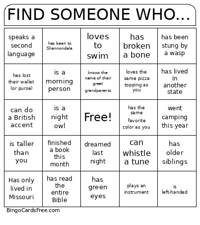 FIND SOMEONE WHO... Bingo Card