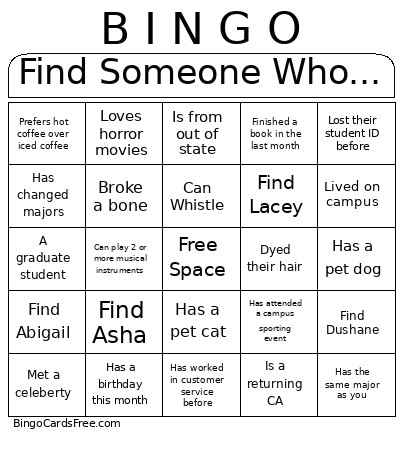 Find Someone Who... Bingo Card